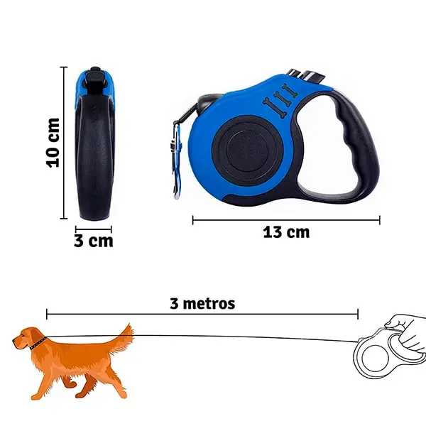 Correa Retractil para Mascotas color Azul de 5 metors