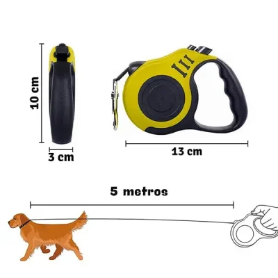 Correa Retractil para Mascotas color Amarillo de 5 metors