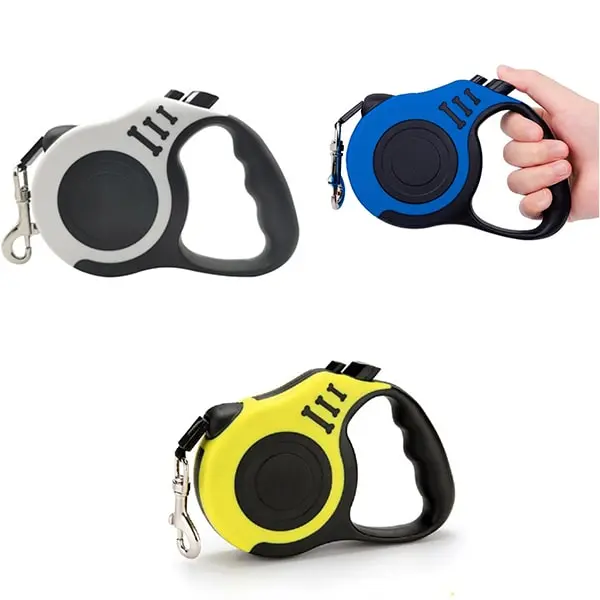 Correa Retractil para Mascotas color Amarillo, Azul y Gris